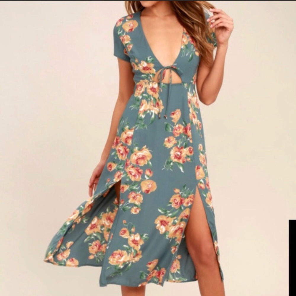 Lulus Tie Front Floral Midi Dress